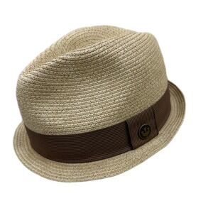Goorin Bros Straw Fedora Hat Mens Medium Brown Ribbon Classic Pinched Logo